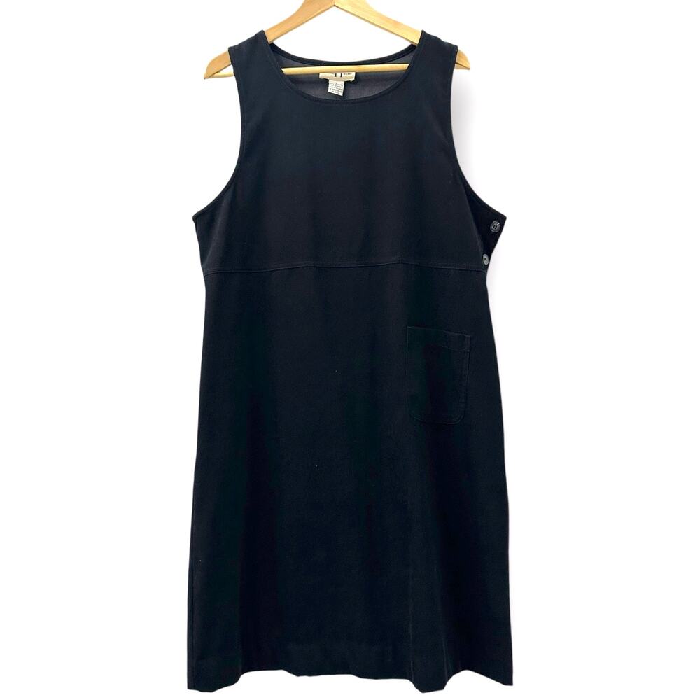 VTG Original TY Large Midi Shift Dress Buttoned Scoop Pocket Wednesday‎ Black